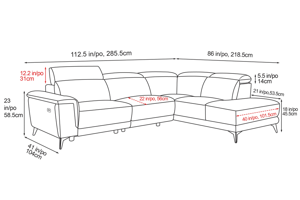 Valencia Pista Modern Top Grain Leather Reclining Sectional Sofa with Right-Hand Facing Chaise, Tan