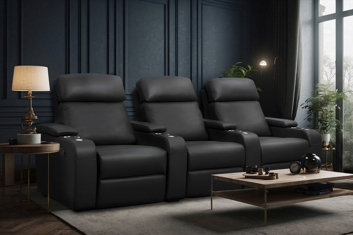 Valencia Bellagio Home Cinema Seating Manual Recliner Row of 3, Black