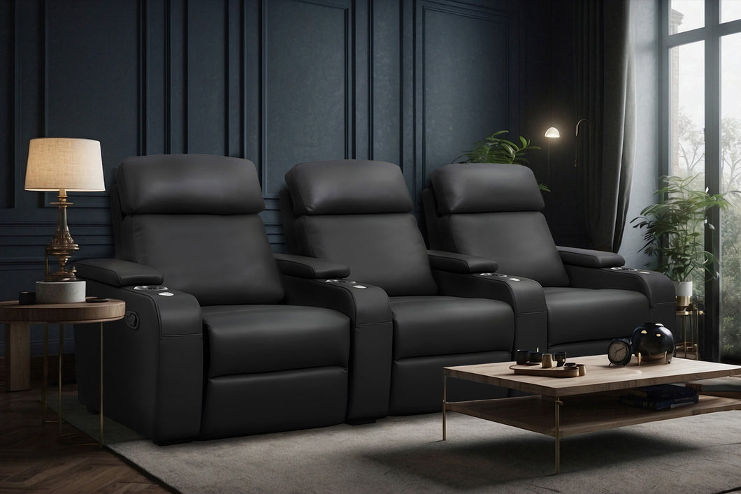 Valencia Bellagio Home Cinema Seating Manual Recliner Row of 3, Black