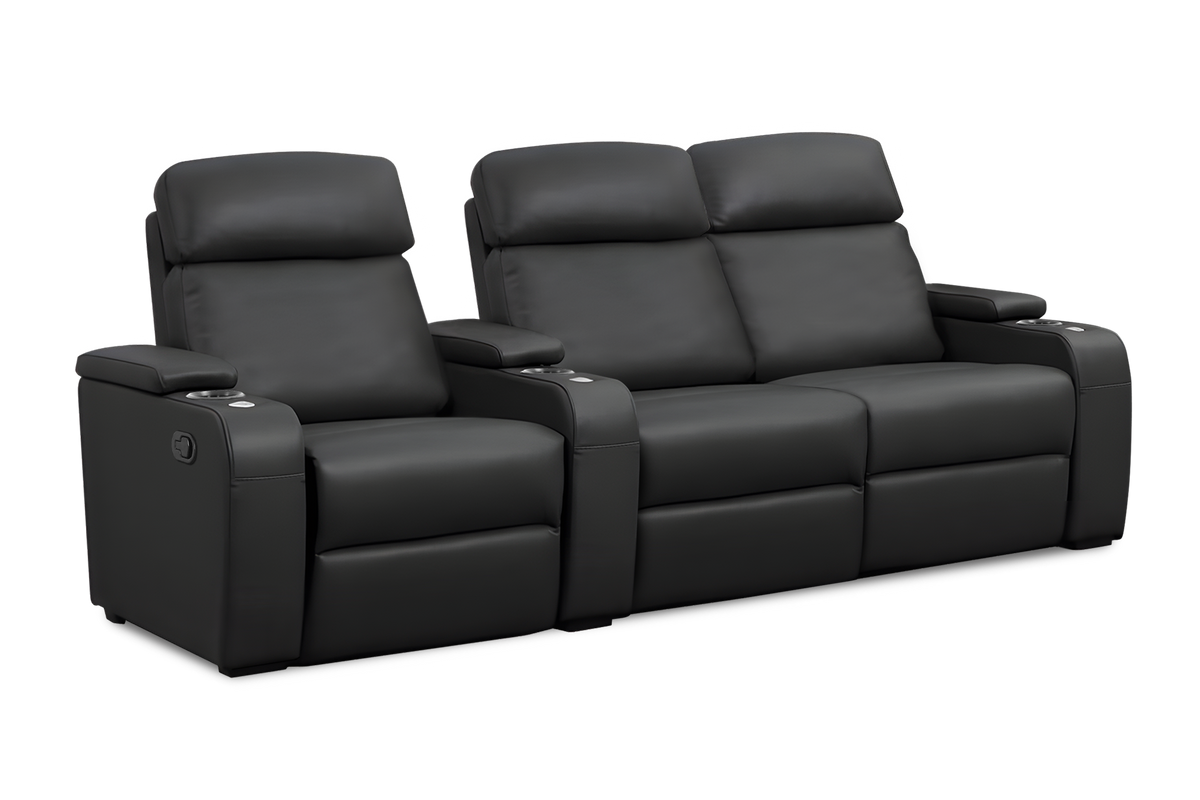 Valencia Bellagio Home Cinema Seating Manual Recliner Row of 3 Loveseat Right, Black