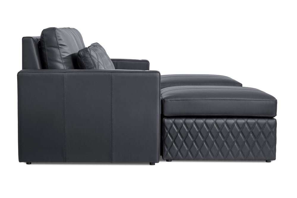 Valencia Pisa Ultimate Nappa 20000 Leather Lounge Sectional Sofa, Three Seats with 2 Ottomans, Black