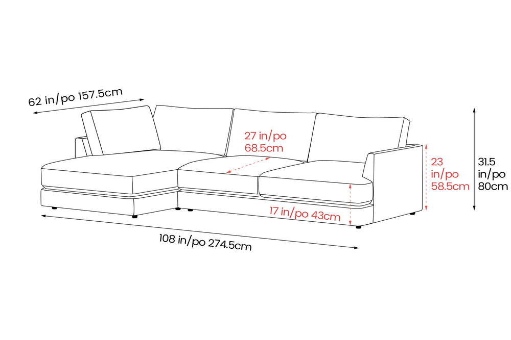 Valencia Serena Leather Three Seats with Left Chaise Sectional Sofa, Beige