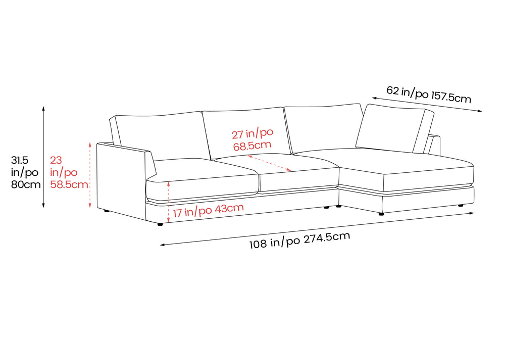 Valencia Serena Leather Three Seats with Right Chaise Sectional Sofa, Brown