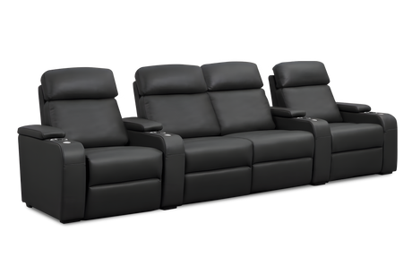 Valencia Bellagio Home Cinema Seating Power Recliner Row of 4 Loveseat Center, Black