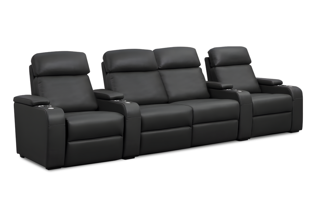 Valencia Bellagio Home Cinema Seating Power Recliner Row of 4 Loveseat Center, Black