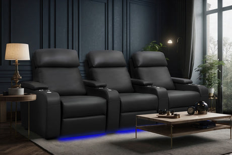 Valencia Bellagio Home Cinema Seating Power Recliner Row of 3, Black