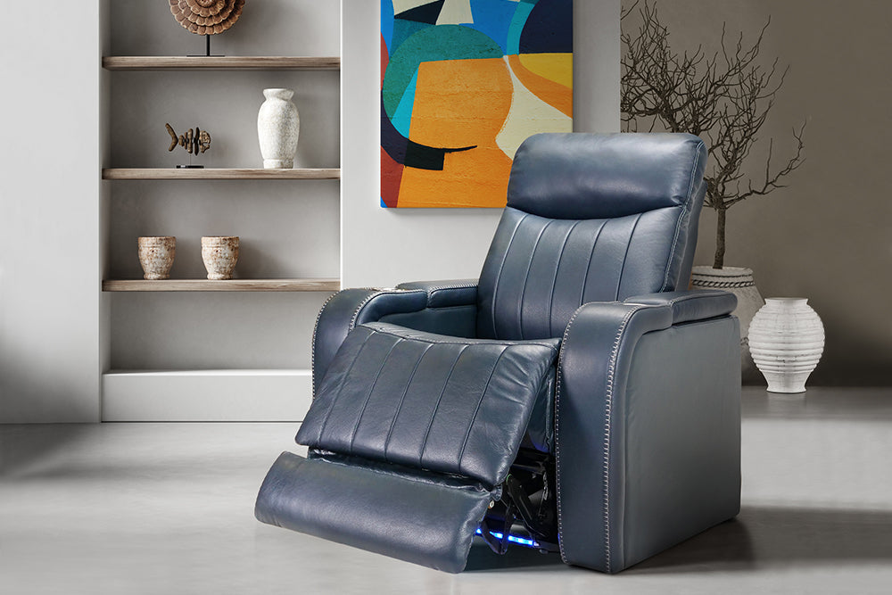 Glasgow Leather Recliner Navy Blue