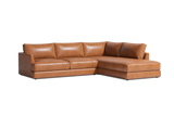 Valencia Serena Leather L-shape with Right Chaise Sectional Sofa, Cognac