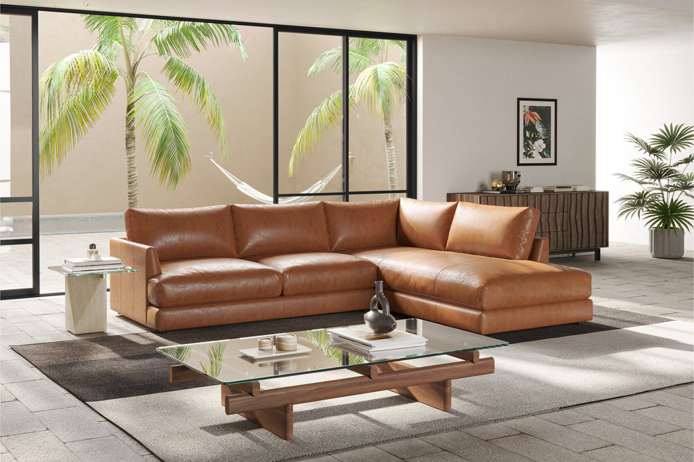 Valencia Serena Leather Three Seats with Right Chaise Sectional Sofa