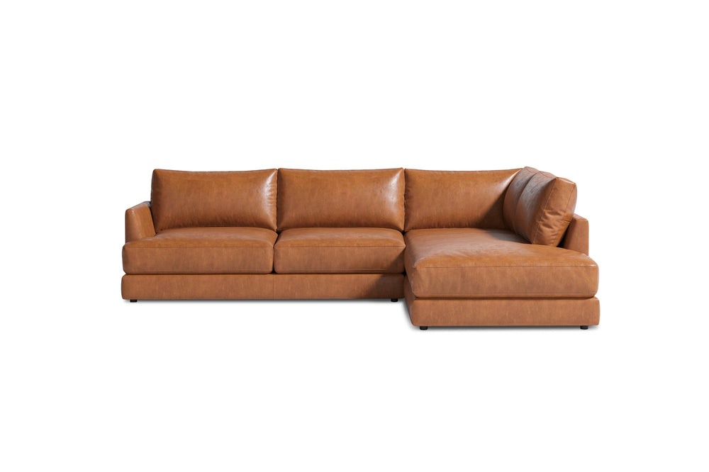 Valencia Serena Leather L-shape with Right Chaise Sectional Sofa, Cognac