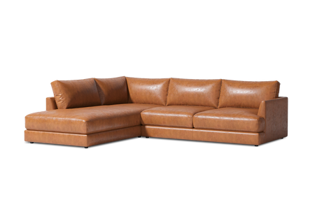 Valencia Serena Leather L-shape with Left Chaise Sectional Sofa, Cognac