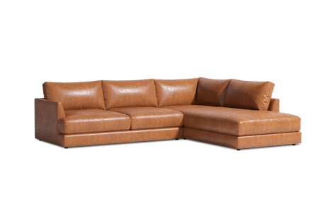 Valencia Serena Leather L-shape with Right Chaise Sectional Sofa, Cognac