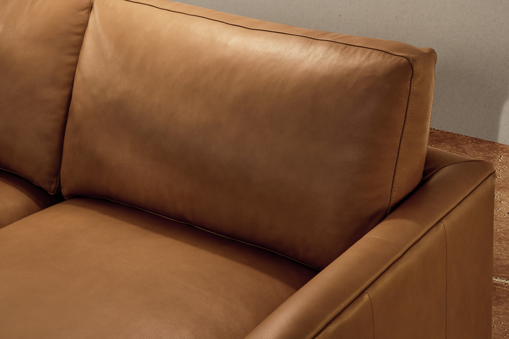 Valencia Serena Leather L-shape with Left Chaise Sectional Sofa, Cognac