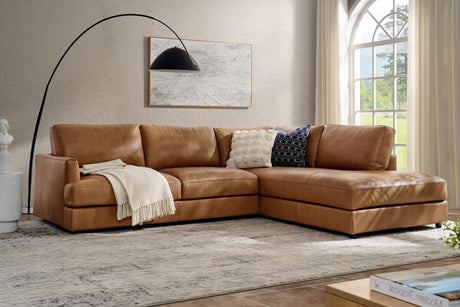 Valencia Serena Leather L-shape with Right Chaise Sectional Sofa, Cognac