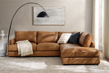Valencia Serena Leather L-shape with Right Chaise Sectional Sofa, Cognac