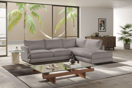 Valencia Serena Leather L-shape with Right Chaise Sectional Sofa, Light Grey