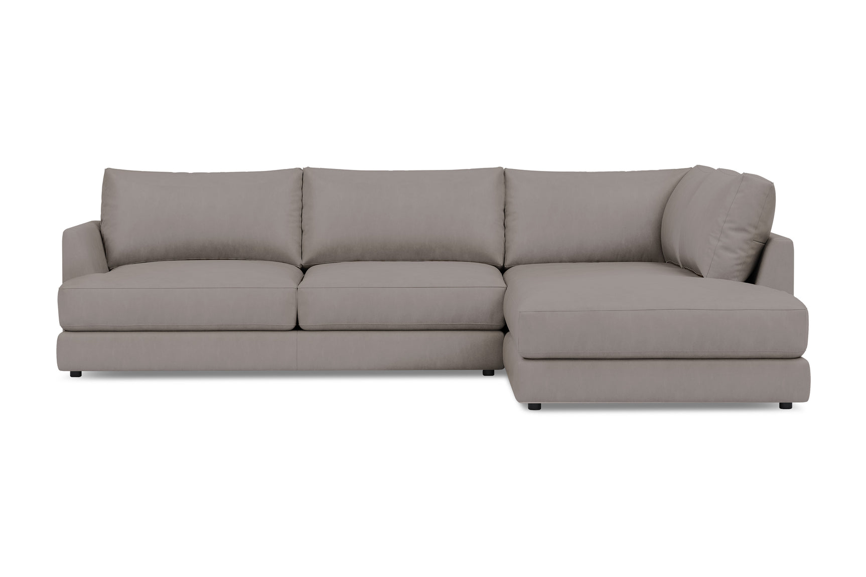 Valencia Serena Leather L-shape with Right Chaise Sectional Sofa, Light Grey