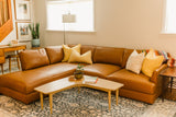 Valencia Serena Leather L-shape with Left Chaise Sectional Sofa, Cognac