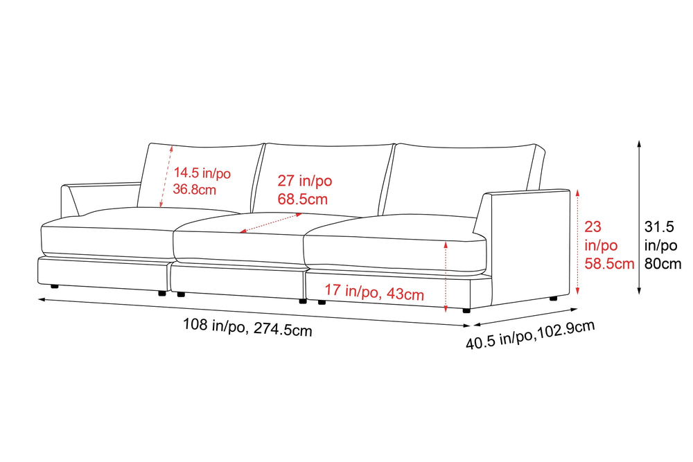 Valencia Serena Leather Three Seats Sectional Sofa, Cognac