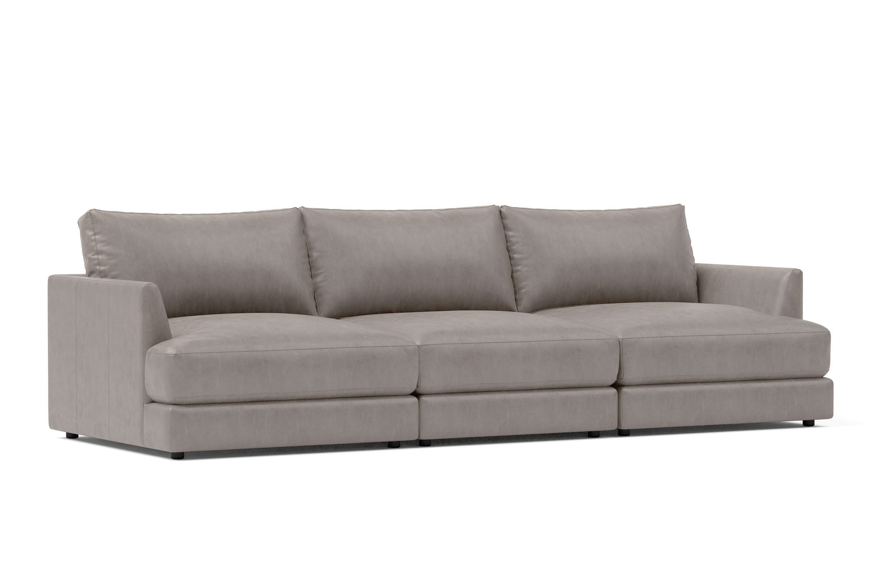 Valencia Serena Leather Three Seats Sectional Sofa, Light Grey