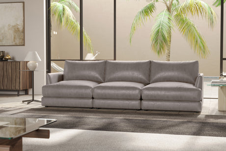 Valencia Serena Leather Three Seats Sectional Sofa, Light Grey