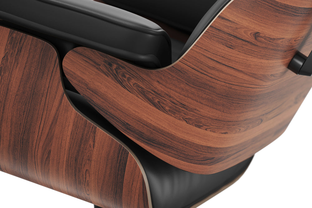 Valencia Armoni Eames Replica Top Grain Leather Lounge Chair & Ottoman, Black Color