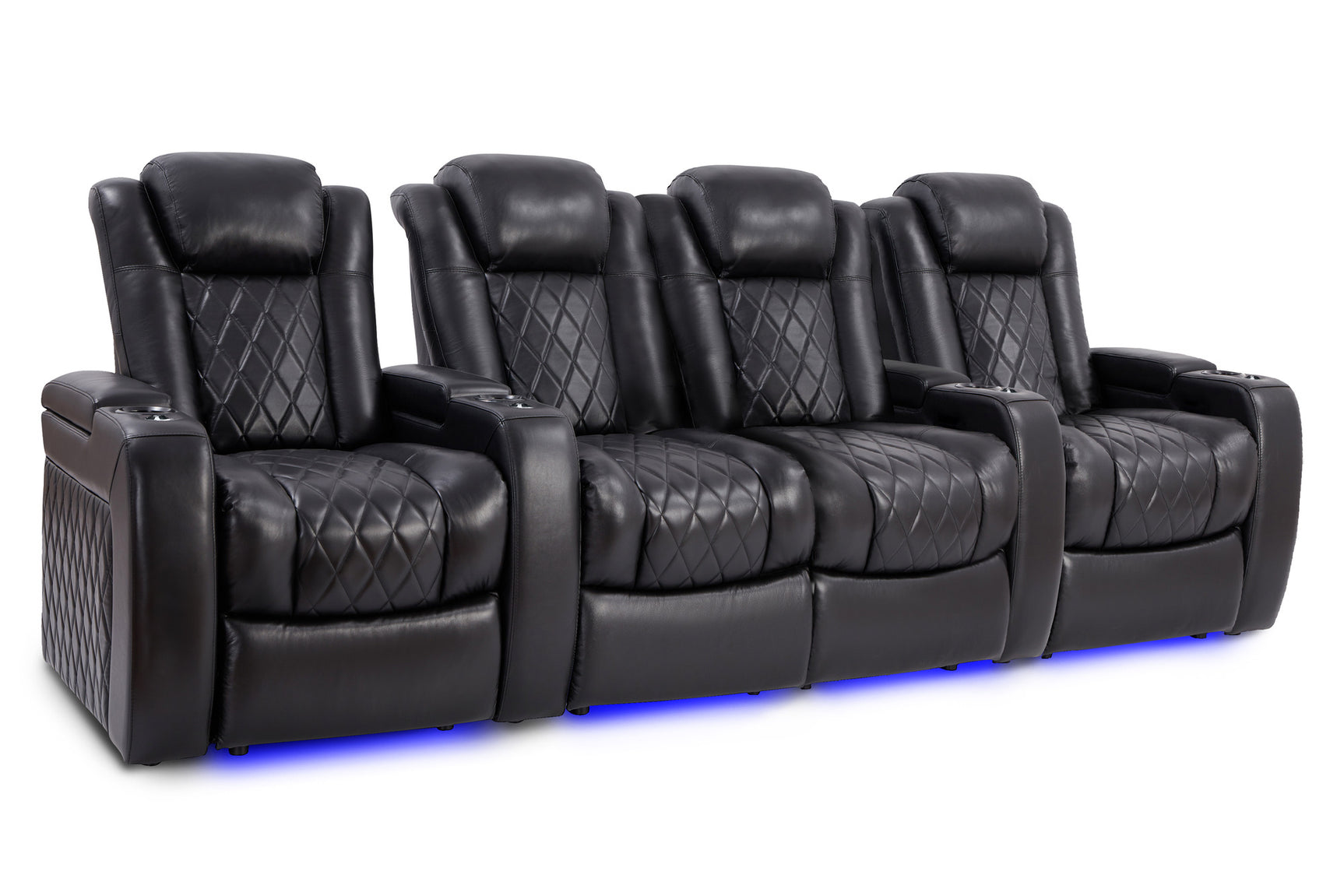 Valencia Tuscany Slim Home Theater Seating Row of 4 Loveseat Center Midnight Black