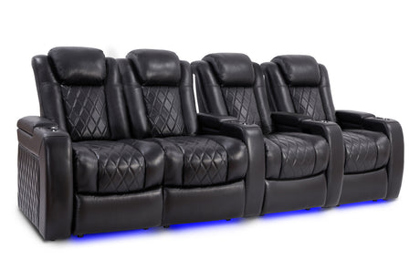 Valencia Tuscany Slim Home Theater Seating Row of 4 Loveseat Left Midnight Black