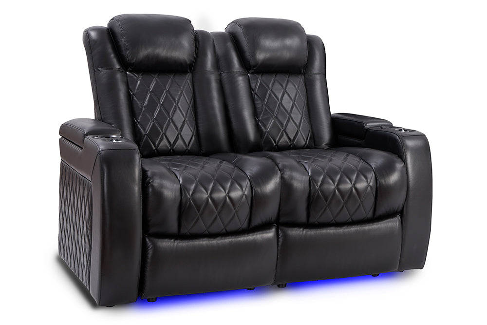 Valencia Tuscany Slim Home Theater Seating Row of 2 Loveseat Midnight Black