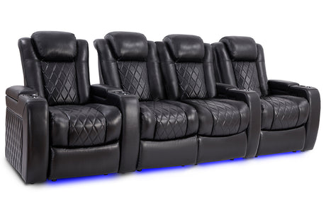 Valencia Tuscany Slim Home Theater Seating Row of 4 Loveseat Center Midnight Black