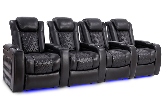 Valencia Tuscany Slim Home Theater Seating Row of 4 Midnight Black