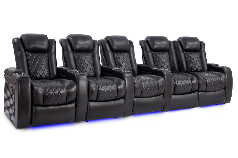 Valencia Tuscany Slim Home Theater Seating Row of 5 Loveseat Right Midnight Black