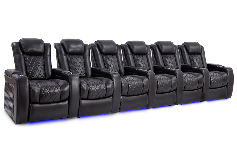 Valencia Tuscany Slim Home Theater Seating Row of 6 Midnight Black