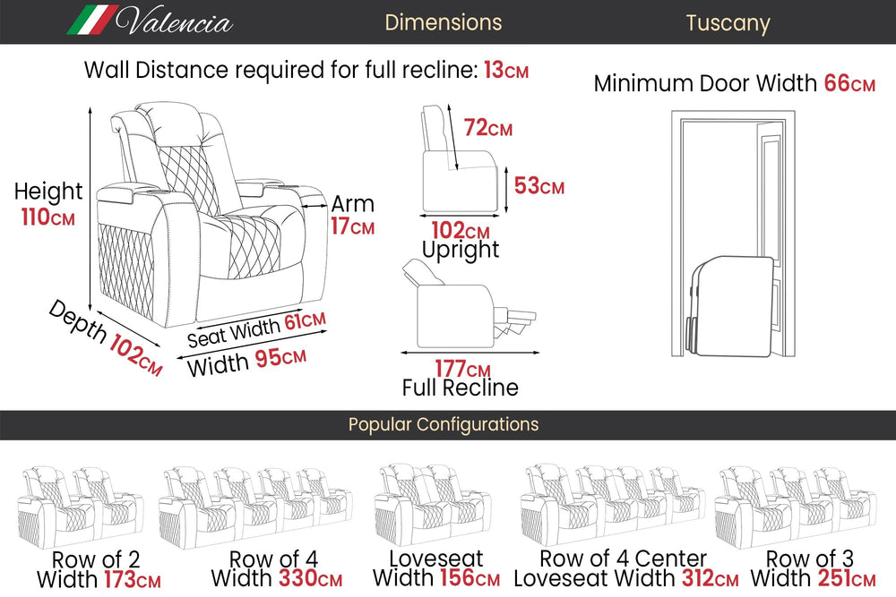 Valencia Tuscany Home Cinema Seating Row of 2 Navy Blue