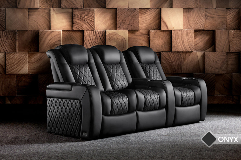 Valencia Tuscany Ultimate Luxury Heat & Ventilation Leather Home Theater Seating Row of 2, Onyx