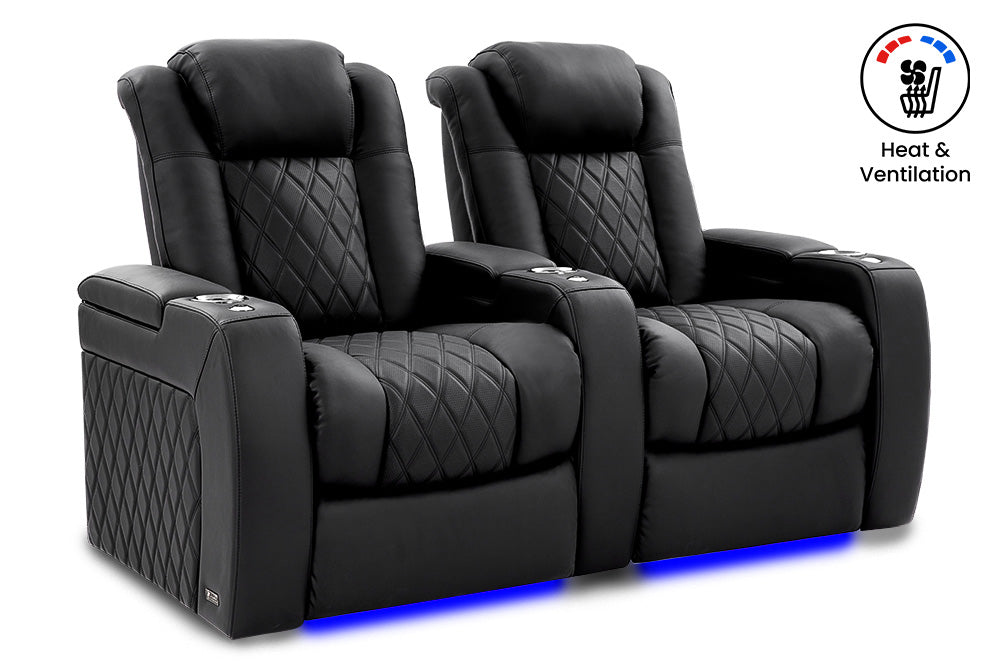 Valencia Tuscany Ultimate Luxury Heat & Ventilation Leather Home Theater Seating Row of 2, Onyx