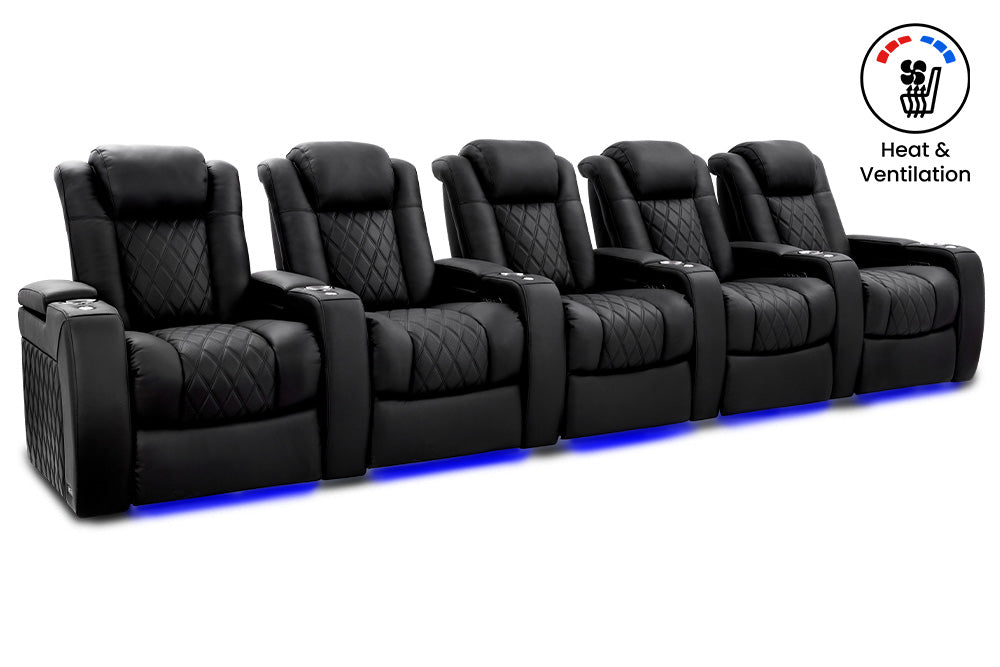 Valencia Tuscany Ultimate Luxury Heat & Ventilation Leather Home Theater Seating Row of 5, Onyx