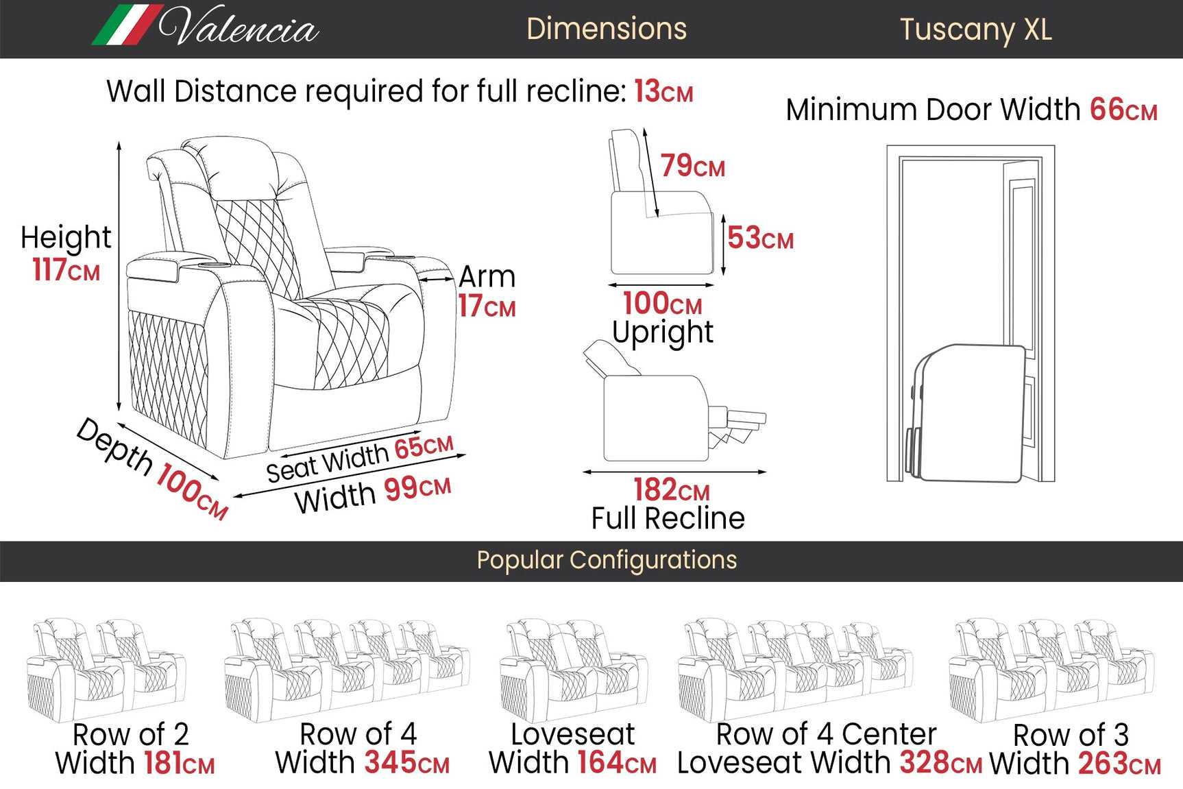 Valencia Tuscany XL Row of 2 Loveseat Midnight Black
