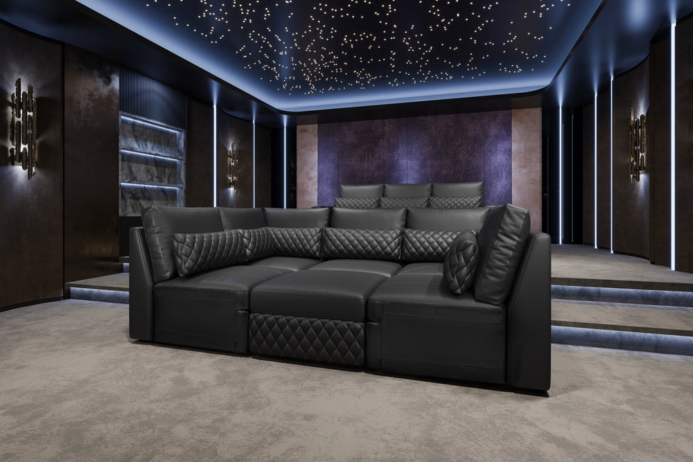 Valencia Pisa Ultimate Nappa 20000 Leather Lounge Sectional Sofa, U Shape Sectional, Black