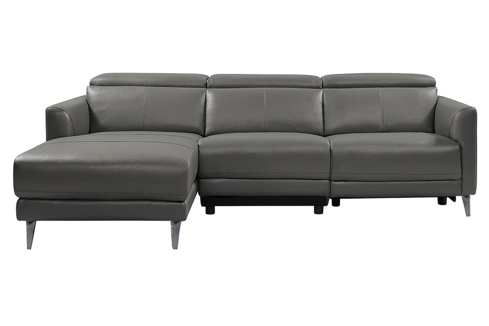 Valencia Andria Modern Left Hand Facing Top Grain Leather Reclining Sectional, Grey