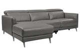 Valencia Andria Modern Left Hand Facing Top Grain Leather Reclining Sectional, Grey