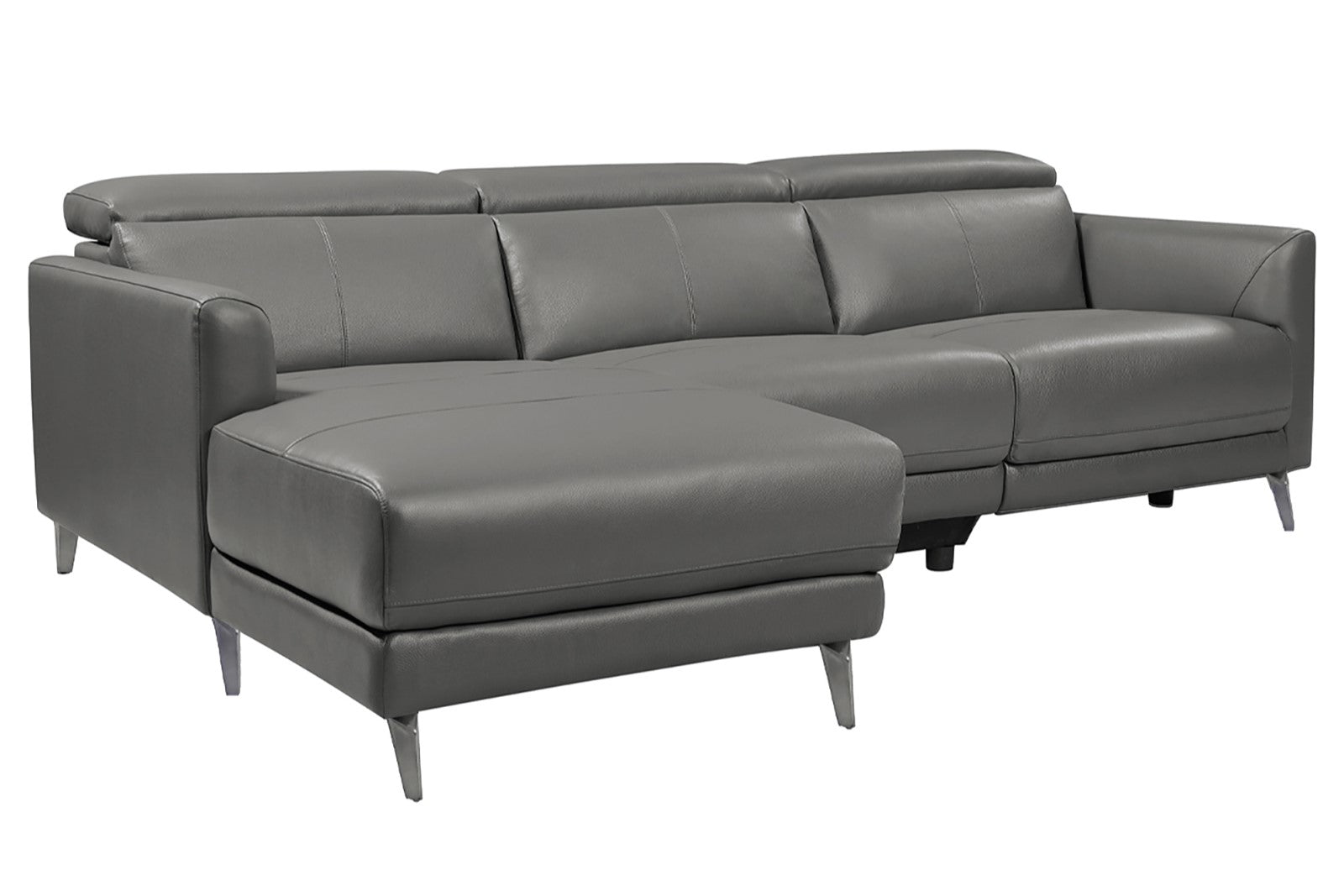 Valencia Andria Modern Left Hand Facing Top Grain Leather Reclining Sectional, Grey