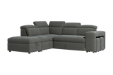 Valencia Finn Fabric Sectional Sofa Bed with Left Hand Storage, Dark Grey Color