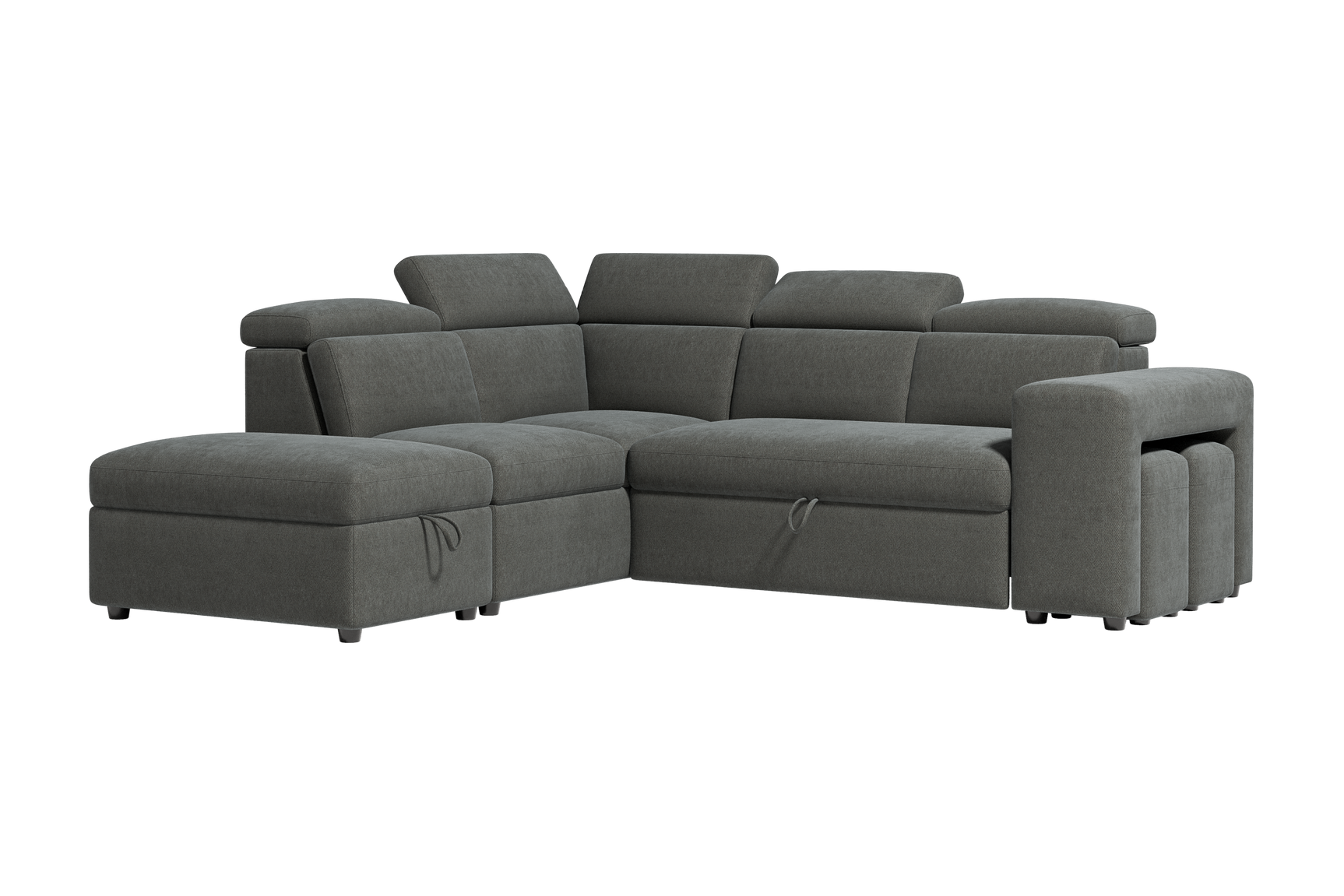 Valencia Finn Fabric Sectional Sofa Bed with Left Hand Storage, Dark Grey Color