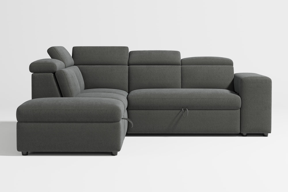 Valencia Finn Fabric Sectional Sofa Bed with Left Hand Storage, Dark Grey Color