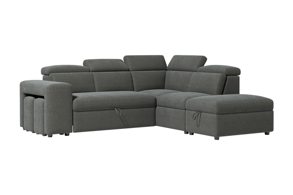 Valencia Finn Fabric Sectional Sofa Bed with Right Hand Storage, Dark Grey Color