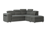 Valencia Finn Fabric Sectional Sofa Bed with Right Hand Storage, Dark Grey Color