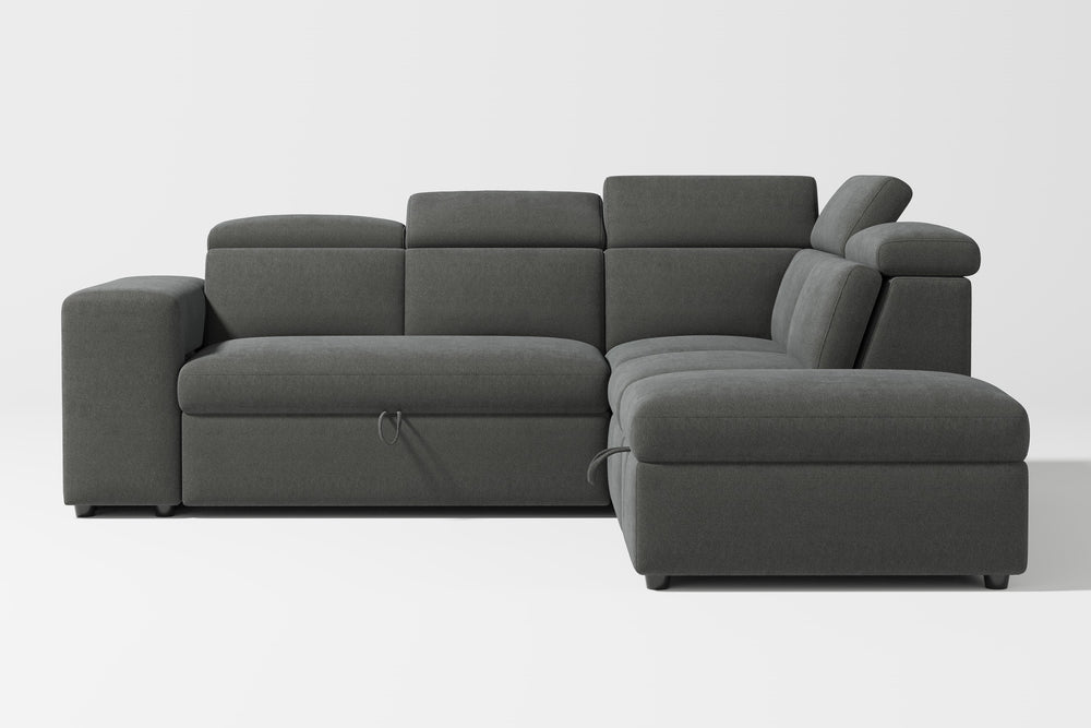 Valencia Finn Fabric Sectional Sofa Bed with Right Hand Storage, Dark Grey Color