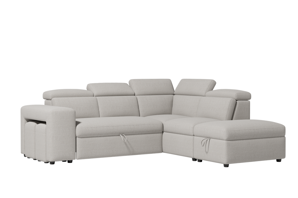 Valencia Finn Fabric Sectional Sofa Bed with Right Hand Storage, Light Grey Color