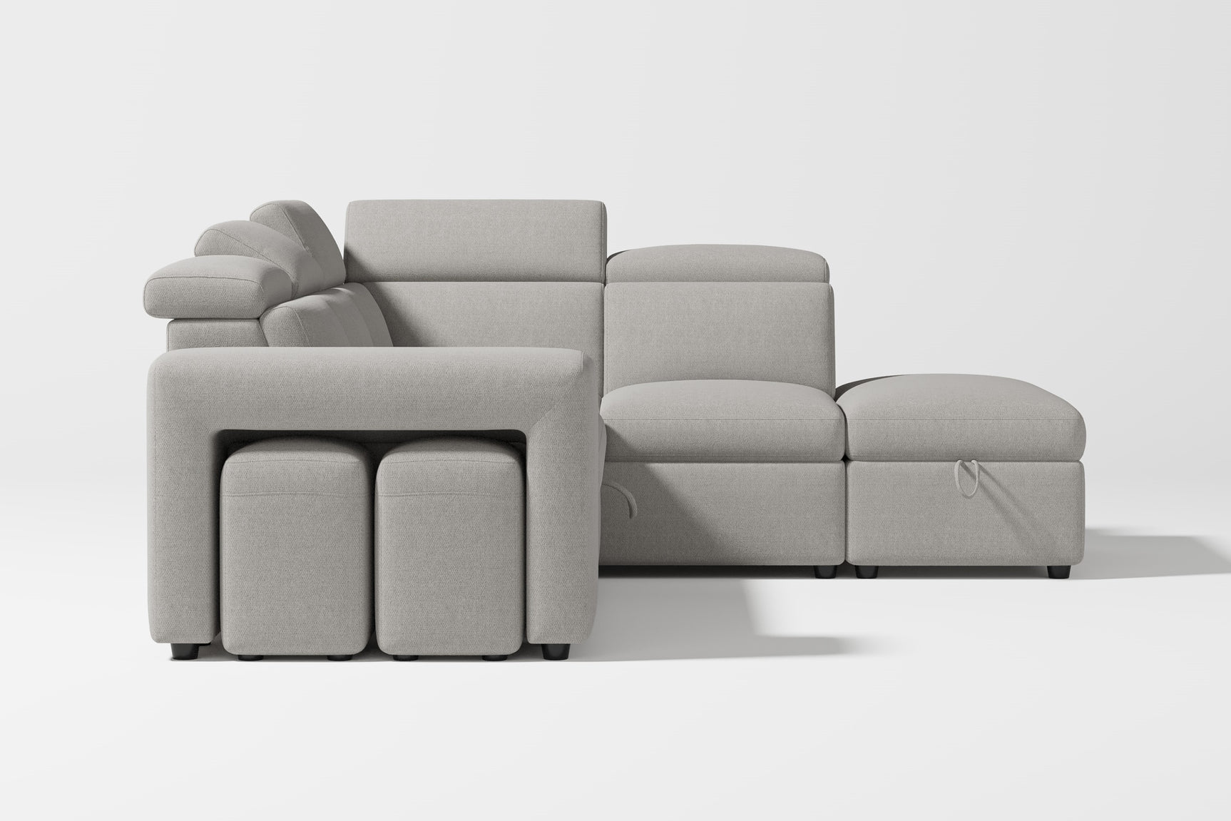 Valencia Finn Fabric Sectional Sofa Bed with Right Hand Storage, Light Grey Color